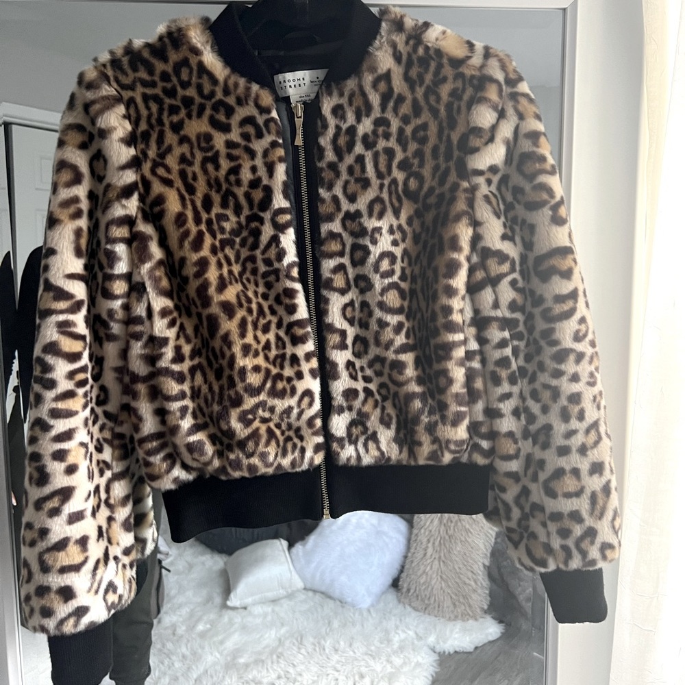 Fuzzy cheetah bomber jacket